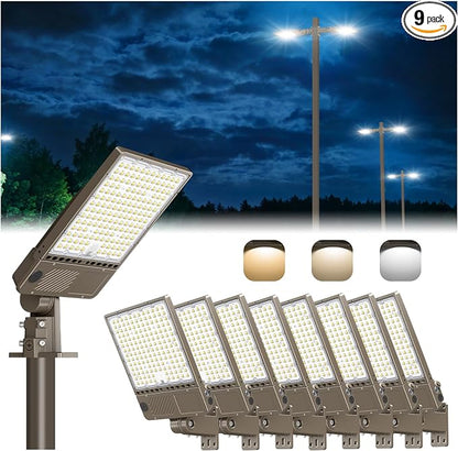 9 Pack 320W LED Parking Lot Light 48000LM, Power Tunable & 3CCT (3K/4K/5K) ETL Listed LED Pole Light IP65 Super Bright Commercial Flood Light with Photocell, AC100-277V