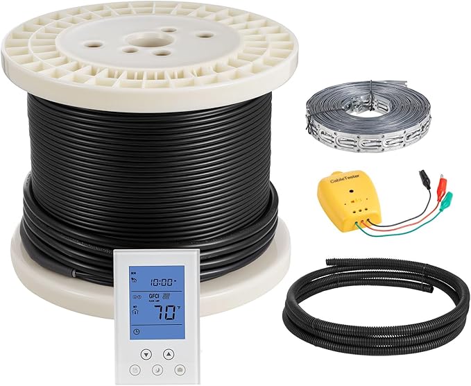 VEVOR 100 sqft Underfloor Heating Cable Kit, 120V Electric Radiant Heated Floor System, with Smart Control Thermostat & Alarm, Easy Installation for Tile, Stone, Vinyl, Home Improvement