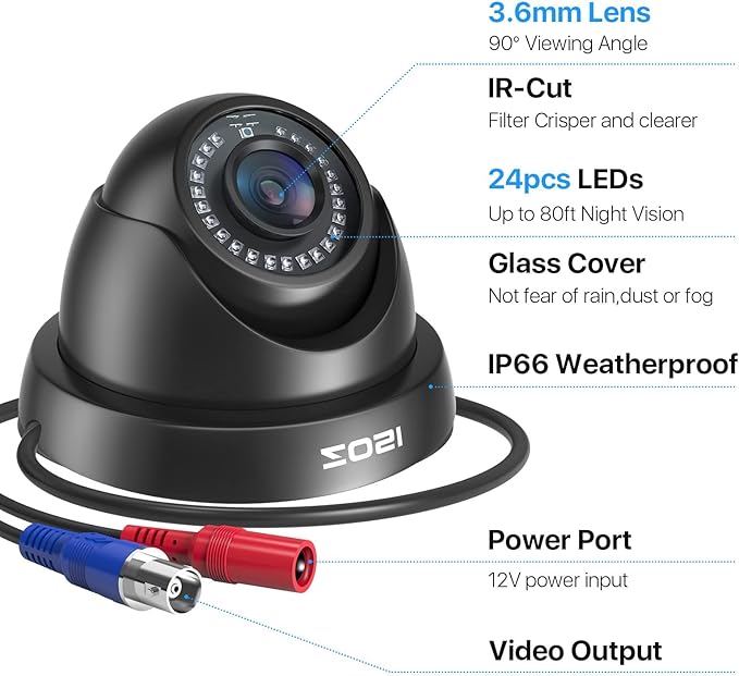ZOSI HD-TVI Security Cameras: 4-Pack Bullet and 4-Pack Dome, 1080P 2MP 1920TVL, 80ft IR Night Vision, Indoor Outdoor Weatherproof for 4K/5MP/1080P CCTV DVR.