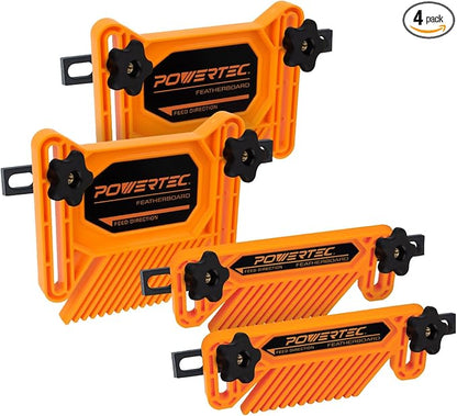 POWERTEC Tandem Feather Boards for Table Saw, Router Table & Bandsaw - 4PCs Combo Set, Fits T-Track & Miter Slot - Woodworking Tools & Accessories to Reduce Kickback & Increase Safety (72027)