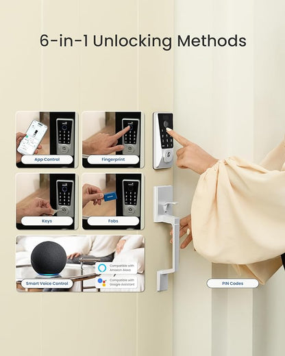 DESLOC WiFi Smart Lock D110 Plus, Built-in Wi-Fi No Hub Needed, Fingerprint Keyless Entry Front Door Lock, Touchscreen Keypad Deadbolt with Backlit, APP Control, Auto Lock, Anti-Peep PIN, BHMA Grade 3