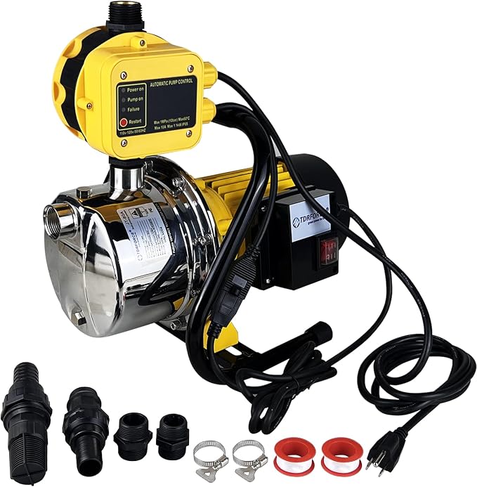 TDRSUPER 1 HP Shallow Well Jet Pump with Automatic Pump Control, Smart Pressure Switch System, Stainless Steel Water Pump for Home Garden Irrigation