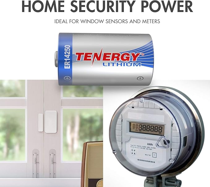 Tenergy 3.6V 1/2 AA Lithium Battery, 1200mAh ER14250 Non-Rechargeable Batteries for Window Sensors, Alarm Systems, Home Security Sensors, Utility Meters, UL Certified, 4 Pack