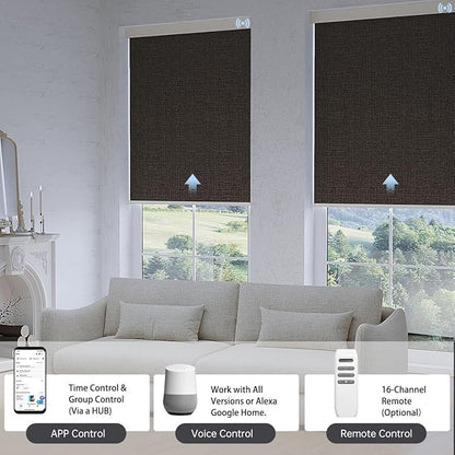 Motorized Blinds with Remote, Blackout Smart Blinds for Windows Automatic Roller Shades Compatible with Alexa, Motorized Shades Customized for Bedroom Home Office (Blackout-Dark Gray)