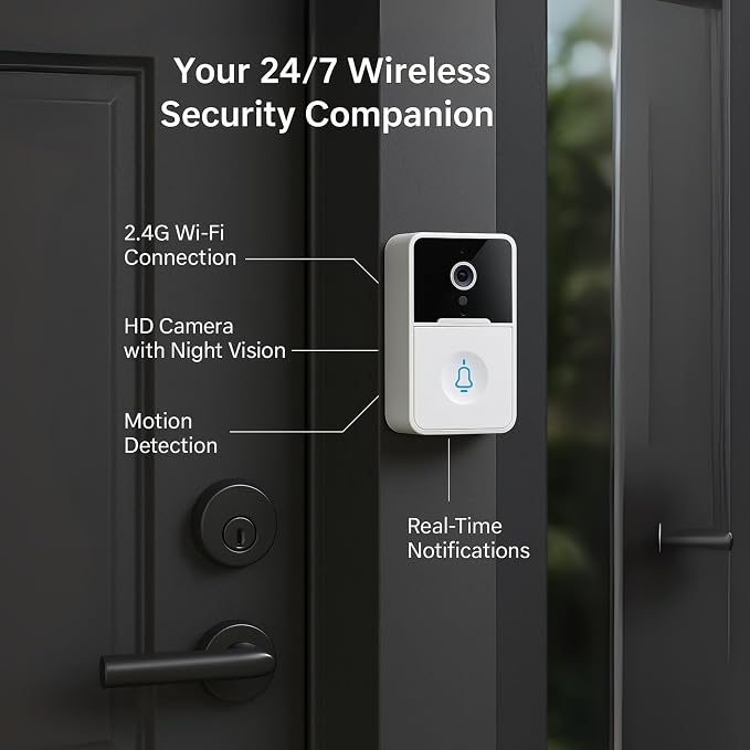 Doorbell Camera – Wireless Doorbell with Camera for Home, Battery Operated, 2-Way Audio & Motion Detector, Video Doorbell Chime