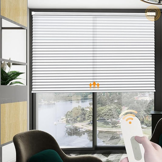 Motorized Cellular Shades Cordless Light Filtering Rechargeable Window Curtains with Remote for Privacy Protection Smart Home Electric Automatic Honeycomb Blinds for Windows, 32" x 48", White
