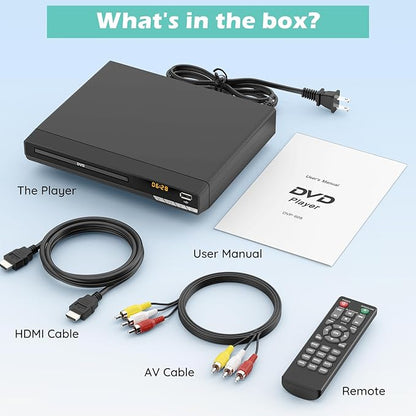 DVD Players for TV with HDMI,Plays All Regions and Formats,CD Players for Home,Support 1080P Video/CD/DVD/VCD/JPEG/USB, Remote, HDMI and RCA Cables Included (2026 New Model)