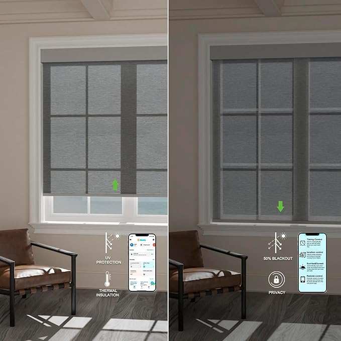 Motorized Blinds with Remote [Light Filtering] Smart Blinds Compatible with Alexa Google HomeKit, 70% Blackout Automatic Roller Shades for Indoor Windows, Customized Size, Linear Sunset