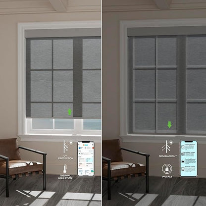 Motorized Blinds with Remote [Light Filtering] Smart Blinds Compatible with Alexa Google HomeKit, 70% Blackout Automatic Roller Shades for Indoor Windows, Customized Size, Linear Sunset