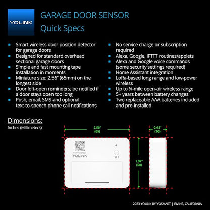 YoLink Garage Door Controller and Wireless Sensor - Remote Control Existing Garage Door Opener, 1/4 Mile World's Longest Range Garage Door Control Kit Compatible with Alexa IFTTT, YoLink Hub Required