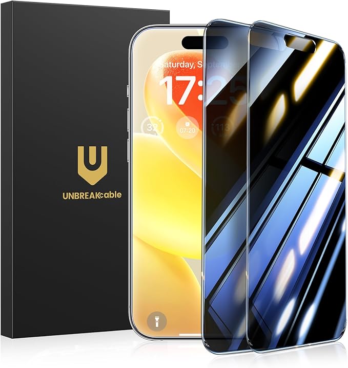 UNBREAKcable Privacy Screen Protector for iPhone 15 Pro Max, Shatterproof Tempered Glass [True 28°Anti Spy] [9H Hardness] [Easy Installation Frame] Private Protector for iPhone 15 Pro Max 6.7"-2 Pack