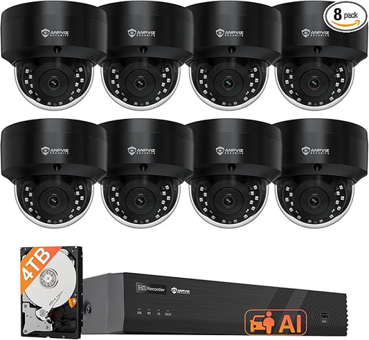 Anpviz 4K Black Dome PoE Security Camera System for Commercial Home Store Office, 8X 8MP Wired Dome IP Cameras, 12MP 4K PoE NVR with 4TB HDD, AI Human & Vehicle Detection, IR Night Vision (U Series)