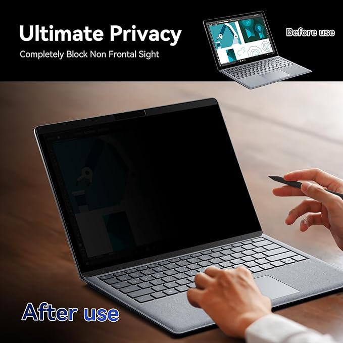 Magnetic Privacy Screen Compatible with 13.8 Inch Surface Laptop 7, Removable Anti-Glare Blue Light Laptop Shield Filter Black Film Security Private