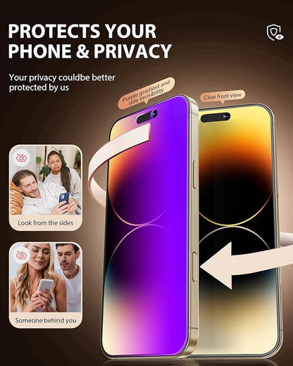 PDDKISS Compatible for iPhone 14 Pro Max Privacy Screen Protector Tempered Glass 6.7 inch Display, Gradient Colorful Anti Spy Light HD Easy Installation