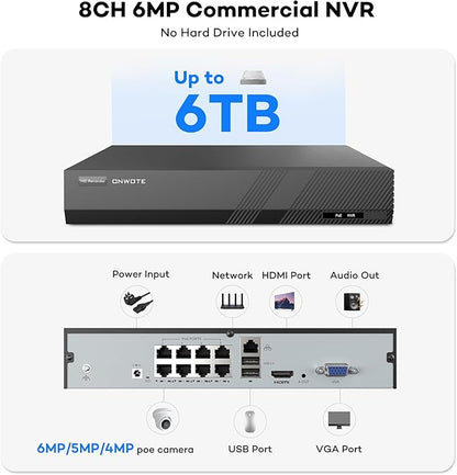 ONWOTE 8 Channel PoE Security Camera System, 2 Way Audio, 8X 5MP IK10 Vandal-Proof IP Cameras, AI Detection, Color Night Vision, Wired CCTV Kit for Home Business, 6MP NVR (No Hard Drive Included)