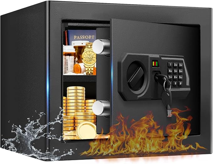 1.3 Cub Small Safes for Home Use Fire and Water Proof, Digital Security Fireproof Safe Box with Combination Lock, Smart Alarm System and Removable Shelf, Fire Safe for Home Documents Valuables