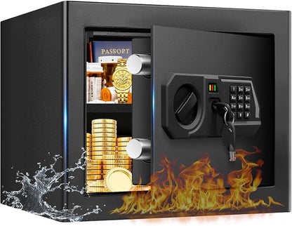 1.3 Cub Small Safes for Home Use Fire and Water Proof, Digital Security Fireproof Safe Box with Combination Lock, Smart Alarm System and Removable Shelf, Fire Safe for Home Documents Valuables