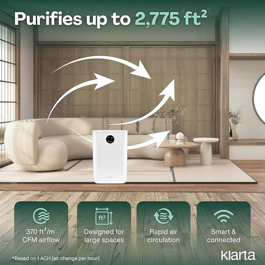 Air Purifier for Large Room - Up to 2775 ft² - Smart WiFi App - Ultra Quiet 24 dB - Air Purifiers for Home Pets - Removes Allergens, Smoke & Pet Odors - 99.97% Particle Filtration - Klarta Stor White