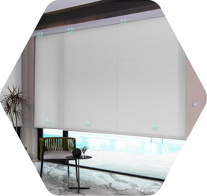 Yoolax Motorized Cellular Shades Compatible with Alexa, Light Filtering Motorized Blinds with Remote Smart Honeycomb Shades for Indoor Windows, Automatic Blinds Custom Size (Light Gray)