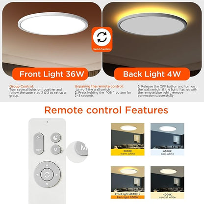 TALOYA Flush Mount Ceiling Light with Remote,3000K-6500K Adjustable,2000K Nightlight,15.8 Inch, Led Low Profile Ceiling Lights for Bedroom, Living Room, Kitchen, White