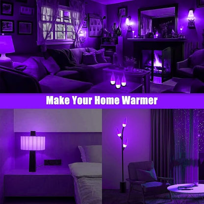 Bestview LED Flame Effect Light Bulbs,3 Modes Flickering Light Bulbs, Smart E12 Chandelier Base Candle Fire Light Bulb for Halloween, Christmas, Porch Indoor&Outdoor Decoration -6 Pack(Purple)