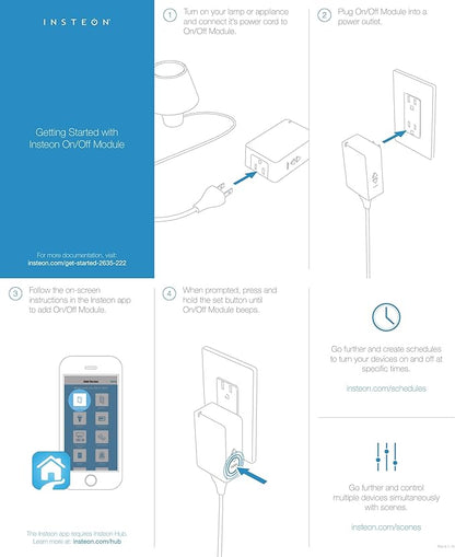 Insteon Smart On/Off Plug-in Module, 1800W, 3-Pin, 2635-222 - Indoor Only - Requires Insteon Hub for Voice Control with Amazon Alexa and Google Assistant