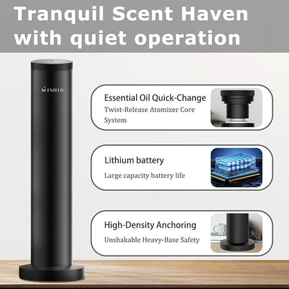 Wireless Hotel Scent Diffuser-Cordless Rechargeable Diffuser for Whole House- Scent Air Machine for Home -App Bluetooth Control - Waterless Essential Oil Diffuser for Large Room, Studio Office -Black
