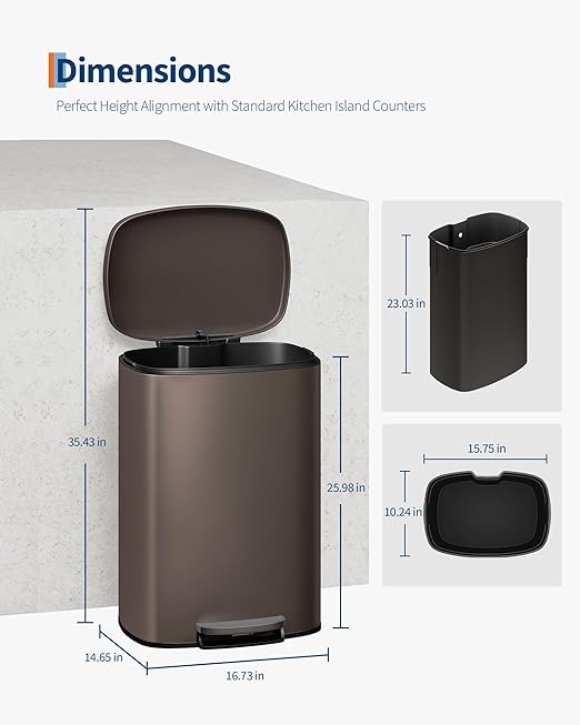 GarveeHome 13 Gal & 2.6 Gal Trash Can Combo Set, Kitchen Trash Can and Bathroom Trash Bin with Lid, Step-On Rustproof Garbage Bin with Inner Bucket, Brown