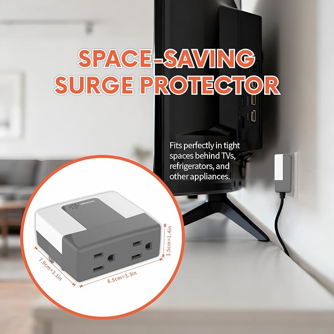 GIDEON 2 Outlet Surge Protector, Voltage Protector for Refrigerator, Air Conditioner & Home Appliances, 120V 15A 1800W Wall Plug with LED Indicators, Over & Under Voltage Protection