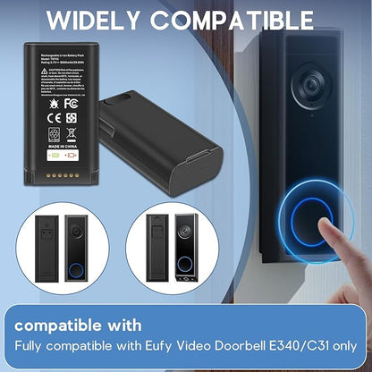 1 Pack Battery Replacement for eufy Security Video Doorbell E340 Rechargeable Lithium-ion Backup Battery with Type-C Charge Cable Upgraded 7000mAh Capacity