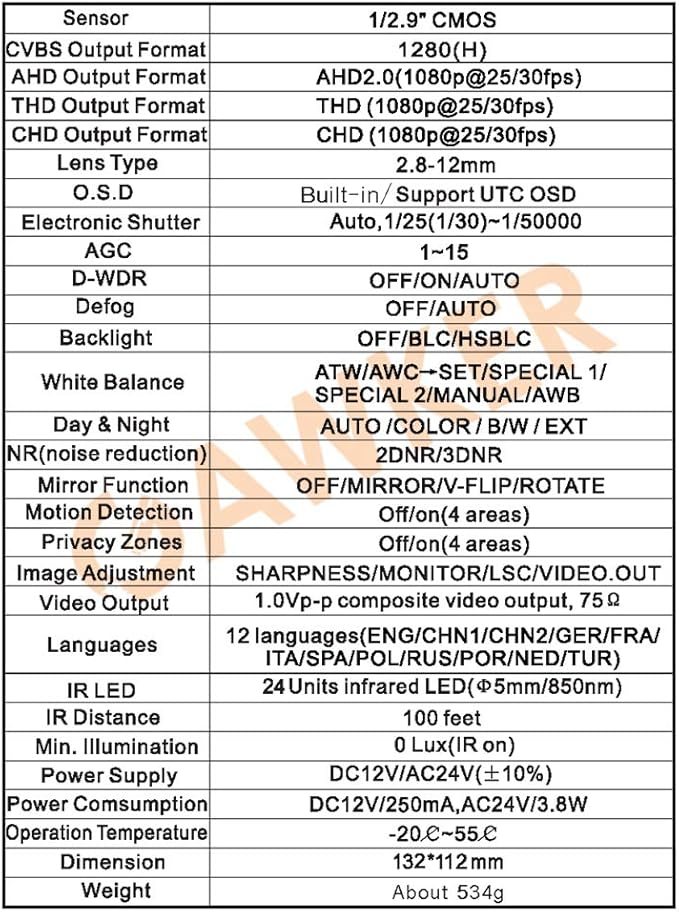 GAWKER G1083PDIR Dome CCTV Security Camera, 1080P HD-TVI/AHD/CVI and CVBS(Default) Video Out switchable, True Day&Night, IP66 Vandal Proof, 2.8-12mm Lens, IR Smart, DC12V/AC24V.