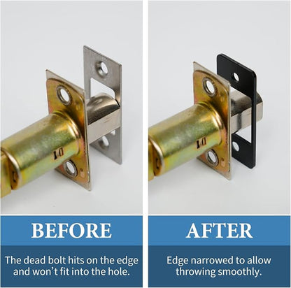 DeadBolt Strike Plates, 2 Pack, 2-1/4"H x 1"W, 1-5/8” C-C | Solution for Latch Misalignment/Jamming/Sticking, Ideal for Common/Electronic/Smart locks, Matte Black Powder Coat