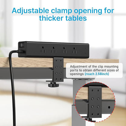 CCCEI Desk Outlet Station 20W USB C Port. 12 Outlet Desktop Clamp Power Strip Surge Protector 4800J with Switch. Nightstand Office Standing Desk Accessories, Fit Thicker Table Edge or Screw Mount, 4FT