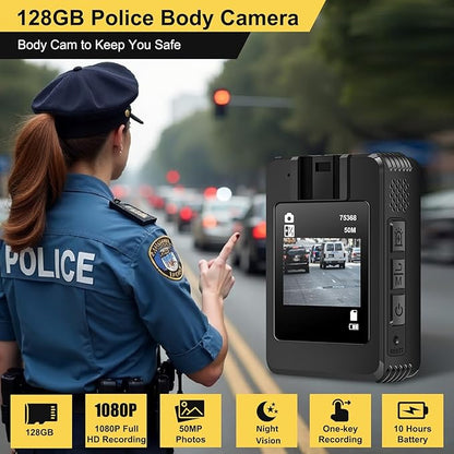 Body Camera with Audio and Video Recording: 1080P FHD Body Cam with Night Vision, 10HR Battery, 2.0" Screen, 128GB Wearable Camera, Bodycam for Traveling, Law Enforcement, Outdoors Activities