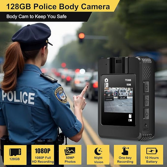 Body Camera with Audio and Video Recording: 1080P FHD Body Cam with Night Vision, 10HR Battery, 2.0" Screen, 128GB Wearable Camera, Bodycam for Traveling, Law Enforcement, Outdoors Activities
