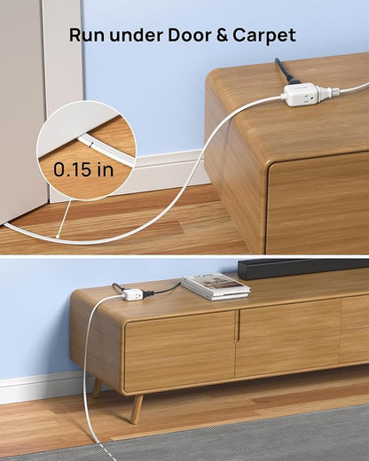 TROND Rotating Flat Plug Extension Cord Surge Protector 15ft, 3 AC, White
