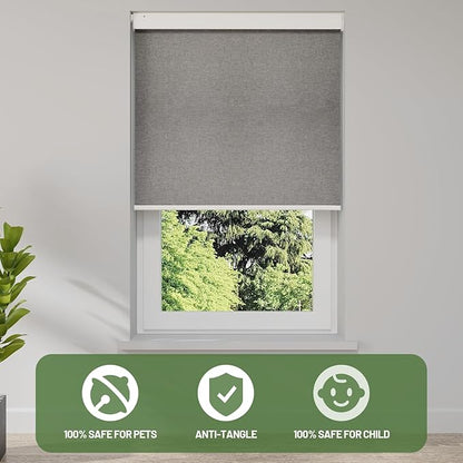 Motorized Blinds with Remote, Blackout No Drill Cordless Smart Roller Shades, Automatic Blinds for Windows, Grey,34.25" W x 72" H