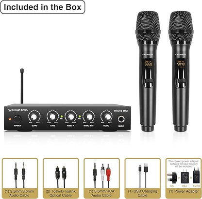 Sound Town Wireless Microphone Karaoke Mixer System with HD Audio Return Channel, Optical (Toslink), AUX, Supports Smart TV, Media Box, PC, Bluetooth, Soundbar, Receiver (SWM16-MAX)
