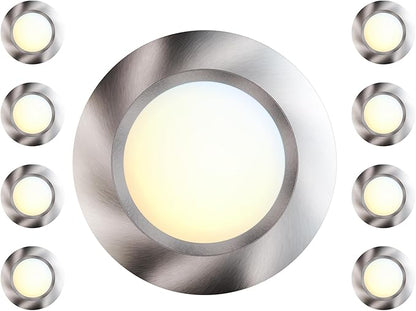 8 Packs 6 Inch LED Low Profile Screw in & Surface Mount Disk Light, Brushed Nickel, 5CCT Field Selectable, Round, 15W, 1000 Lumens, CRI80, Driverless, Dimmable, ETL & Wet Listed