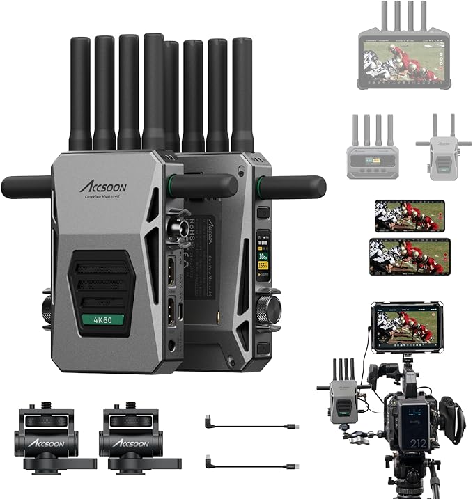 Accsoon CineView Master 4K SDI HDMI Wireless Video Transmitter&Receiver, Tri-Band 8202ft 25 ms LAT, 4K60/1080p60 1 Wired iOS+4 App Monitoring, Livestreaming Pair CineView 4K Lite/SE 4K/M7 Pro/M7H Pro