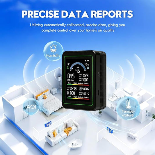 10 in 1 Indoor Air Quality Monitor, Portable Smartair Air Quality Tester, Portable air Quality Monitor Indoor,with AQI,Fit for Home Cars Office School and Nursery(Black)