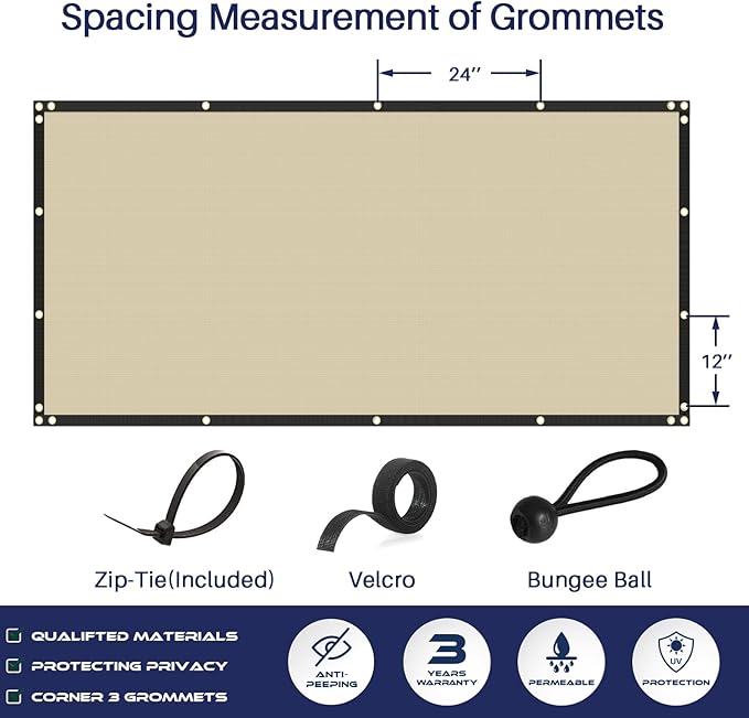 Windscreen4less Privacy Fence Screen Heavy Duty Windscreen Fencing Mesh Fabric Shade Net Cover with Brass Grommtes for Outdoor Wall Garden Yard Pool Deck, 6'x138' Beige