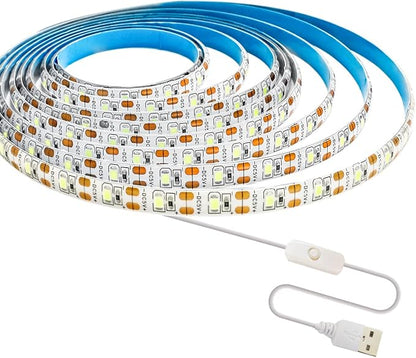 5V USB LED Strip Lights, White 6000K 9.84ft SMD 2835 IP65 Waterproof 180 LEDs Plug and Play Rope Light Strips with Switch for Bedroom, Kitchen Decoration