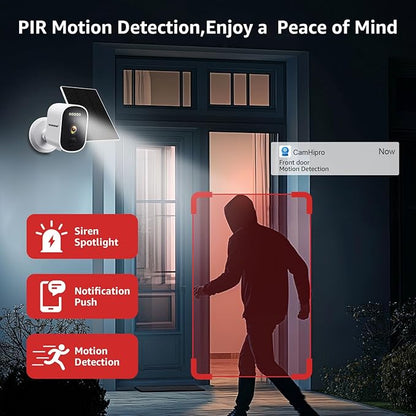 BOAVISION Solar Security Cameras Wireless Outdoor for Home Security, 2K Color Night Vision WiFi Surveillance Home Camera with Solar Panel, Spotlight, PIR Detection, 2-Way Talk