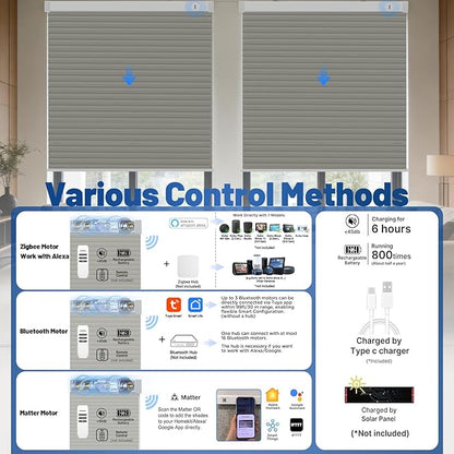 Motorized Cellular Shades with Remote, Blackout Smart Cellular Shades Compatible with Alexa, Cordless Honeycomb Window Blinds for Bedroom Home Office, Custom Size, Blackout Light Grey