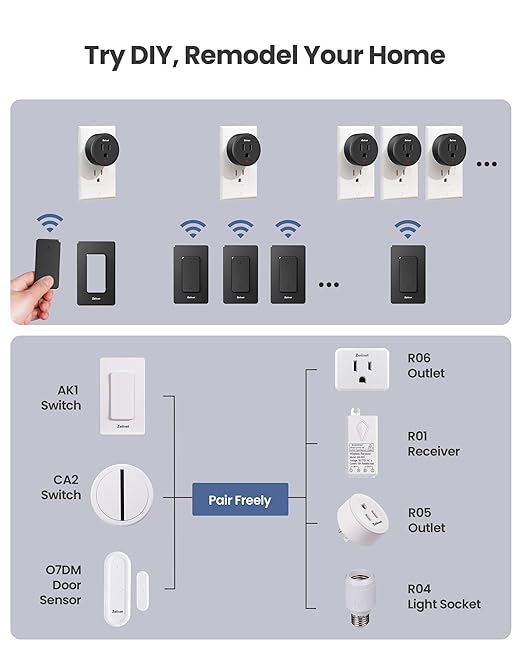 Remote Control Outlet Plug Switch, Buckle Design & Removable Wireless Light Switch, 300 ft, 1500W On Off Power Switch for Household Appliances, No Wiring No WiFi, Programmable, Black(3 Pack)