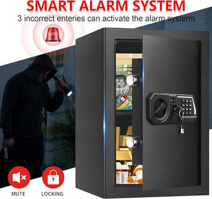 3.4 Cub Large Safes for Home Use, Digital Home Safe Box Fireproof Waterproof with Programmable Keypad, Spare Keys and Removable Shelf, Anti-Theft Fire Proof Safe for Document Money Valuables