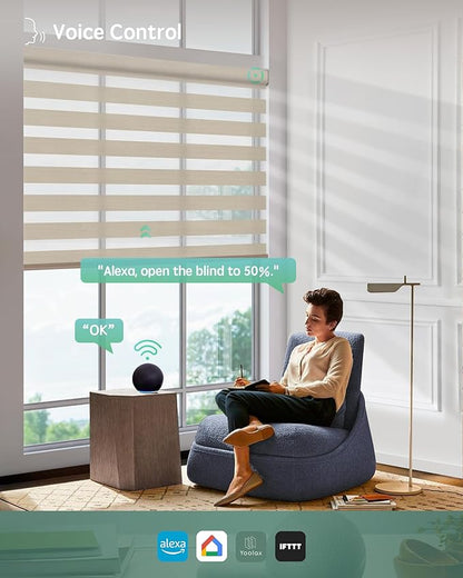 Yoolax Motorized Blinds with Remote, Motorized Zebra Blinds Compatible with Alexa, Privacy Motorized Blinds, Zebra Shades for Windows Custom Size(V-Haze Narrow Linen)