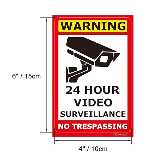 Wisdompro 10 Pack 24 Hour Video Surveillance Sign, CCTV Security Camera Sign, 4 x 6 Inch No Trespassing Warning Sticker, Indoor or Outdoor Use for Home, Business - UV Protected & Waterproof
