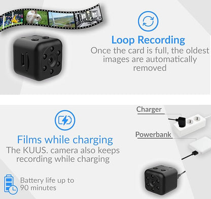 KUUS. 0.9 inch Hidden Camera, Micro Spy Camera, Small Camera, Hidden Cameras for Home. Miniature Train spy cam. Night Vision Motion Detection | Includes 32GB TF Card! | NO APP! No Wi-Fi C1PRO